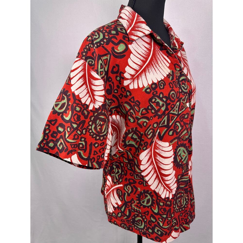 Vintage 90s 1994 Womens Patagonia Red Tribal Leaf Print Cotton Button Up Shirt M - Picture 2 of 9